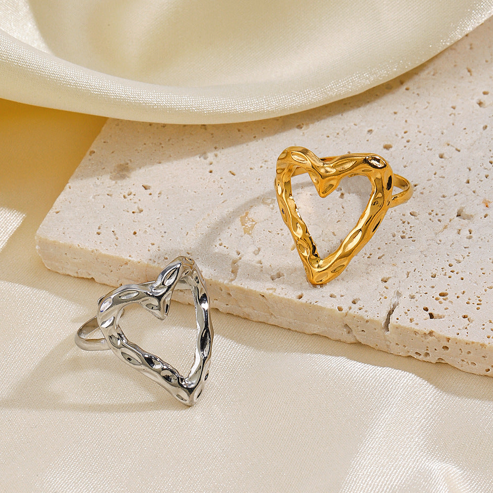 Stainless Steel Heart-shaped Open Ring | Adjustable Ring | Tarnish Resistant | Waterproof Jewelry | Boho Stackable Statement Rings