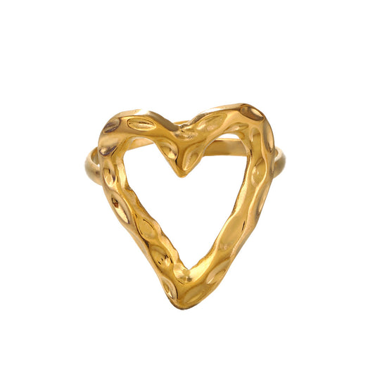 Stainless Steel Heart-shaped Open Ring | Adjustable Ring | Tarnish Resistant | Waterproof Jewelry | Boho Stackable Statement Rings