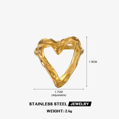 Stainless Steel Heart-shaped Open Ring | Adjustable Ring | Tarnish Resistant | Waterproof Jewelry | Boho Stackable Statement Rings