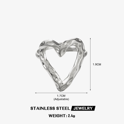 Stainless Steel Heart-shaped Open Ring | Adjustable Ring | Tarnish Resistant | Waterproof Jewelry | Boho Stackable Statement Rings