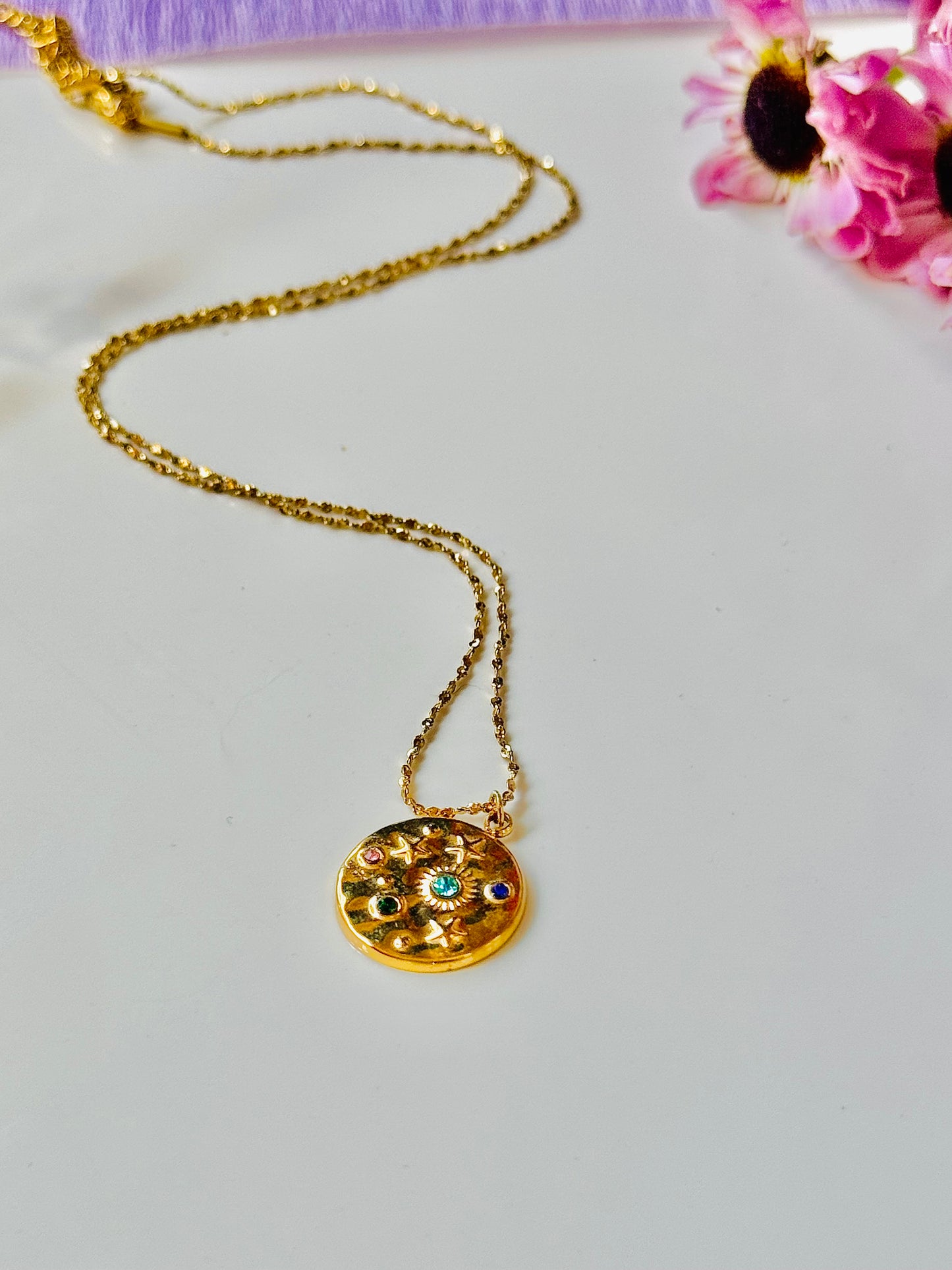 Boho Celestial Charm Necklace – Stainless Steel Star Coin Pendant