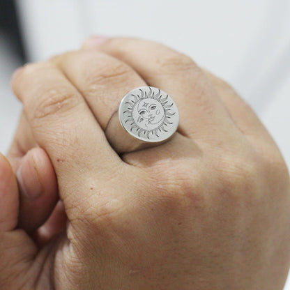 Sun and Moon Signet Ring - Silver