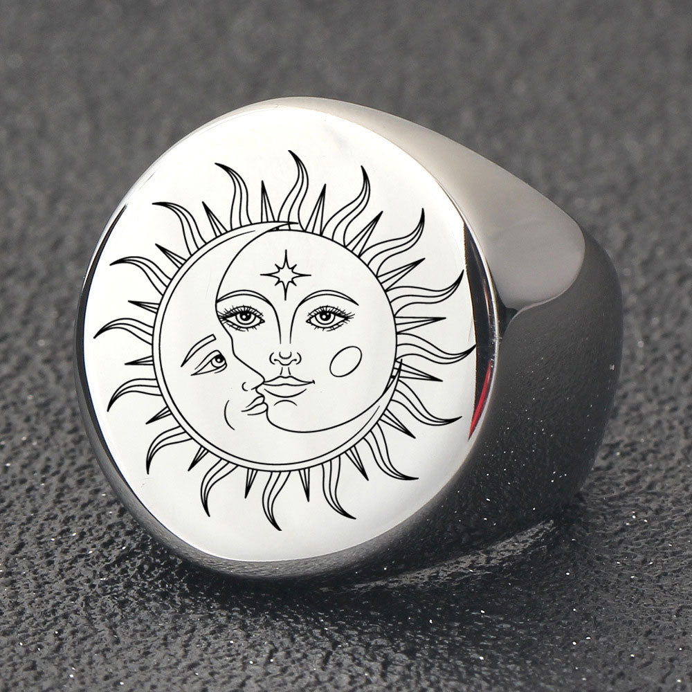 Sun and Moon Signet Ring - Silver