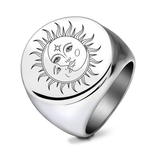 Sun and Moon Signet Ring - Silver