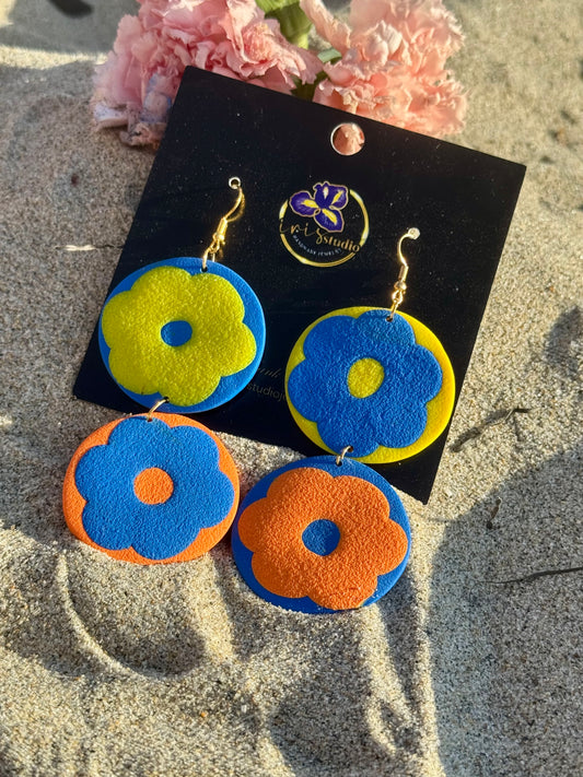 Retro Bloom Two-Tier Flower Earrings - Handmade Colorblock Statement Jewelry