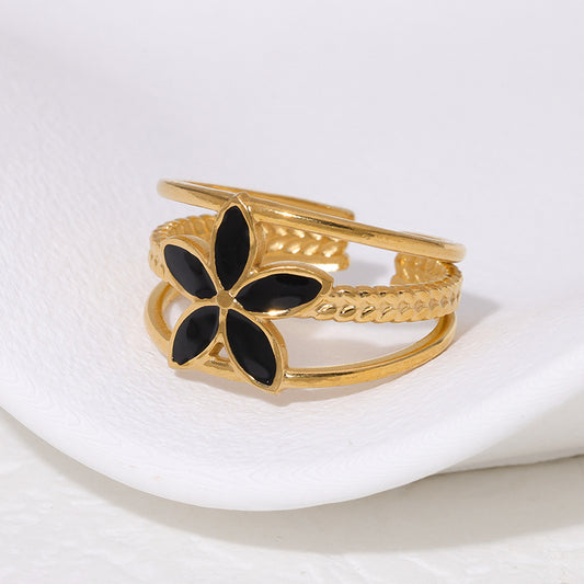 Black Petal Flower Ring