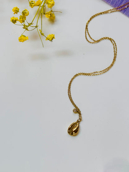 Gold Cowrie Shell Necklace | Waterproof Stainless Steel with CZ Charm | Tarnish Resistant Necklace