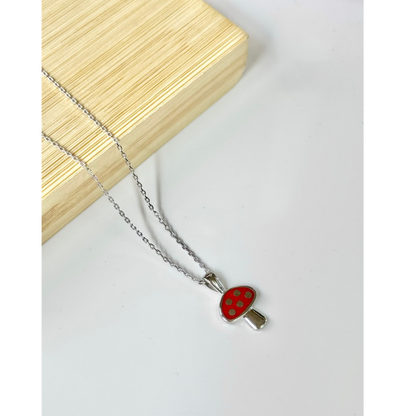 18K Gold Dipped Dainty Red&Gold Mushroom Charm Necklace