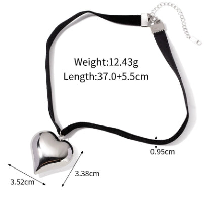 Puffed Heart Ribbon Necklace