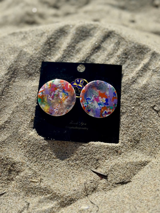 Abstract Paint Splatter Stud Earrings - Handmade Resin Coated Jewelry