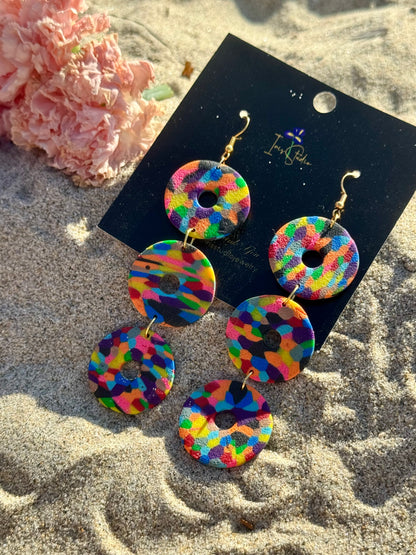 Rainbow Confetti Drop Earrings - Handmade Statement Jewelry