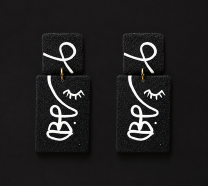 Handmade Black and White Face Sculpt Earrings
