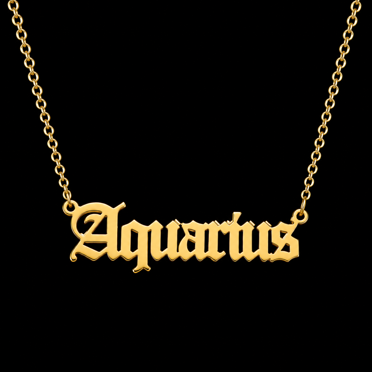 18K Gold Old English Font Zodiac Necklace | WATERPROOF | STAINLESS STEEL | Horoscope Birth Star Sign | Astrology Gift | Necklace for Women