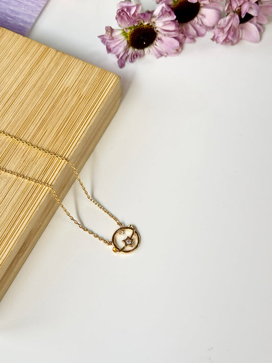 Boho Saturn Charm Necklace | Sterling Silver | 18K Gold Plated | Dainty Jewelry