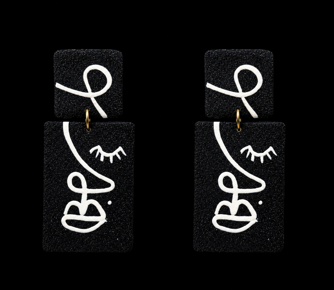 Handmade Black and White Face Sculpt Earrings