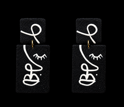 Handmade Black and White Face Sculpt Earrings