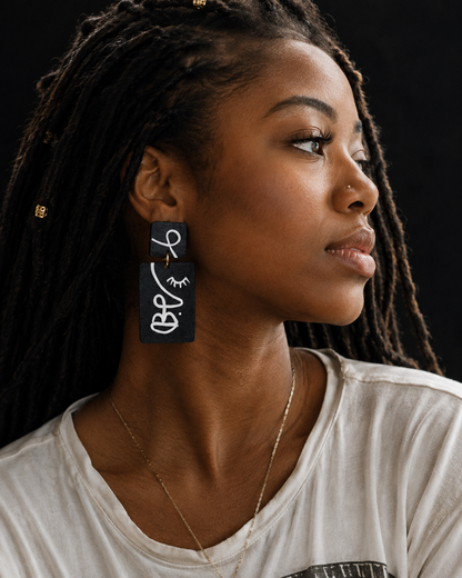 Handmade Black and White Face Sculpt Earrings