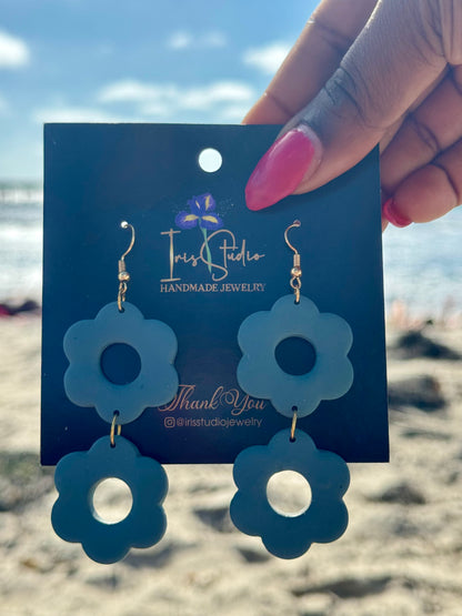 Double Daisy Drop Earrings - Handmade Floral Statement Jewelry