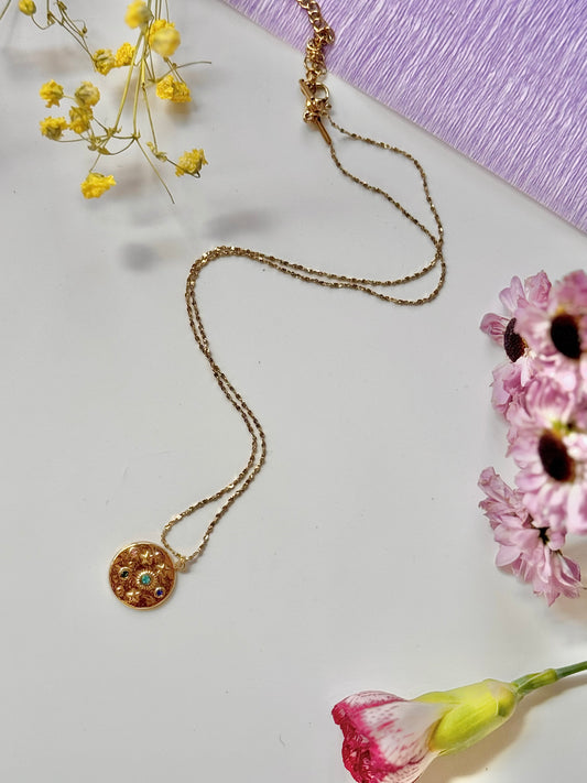Boho Celestial Charm Necklace – Stainless Steel Star Coin Pendant