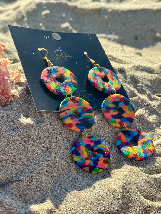 Rainbow Confetti Drop Earrings - Handmade Statement Jewelry