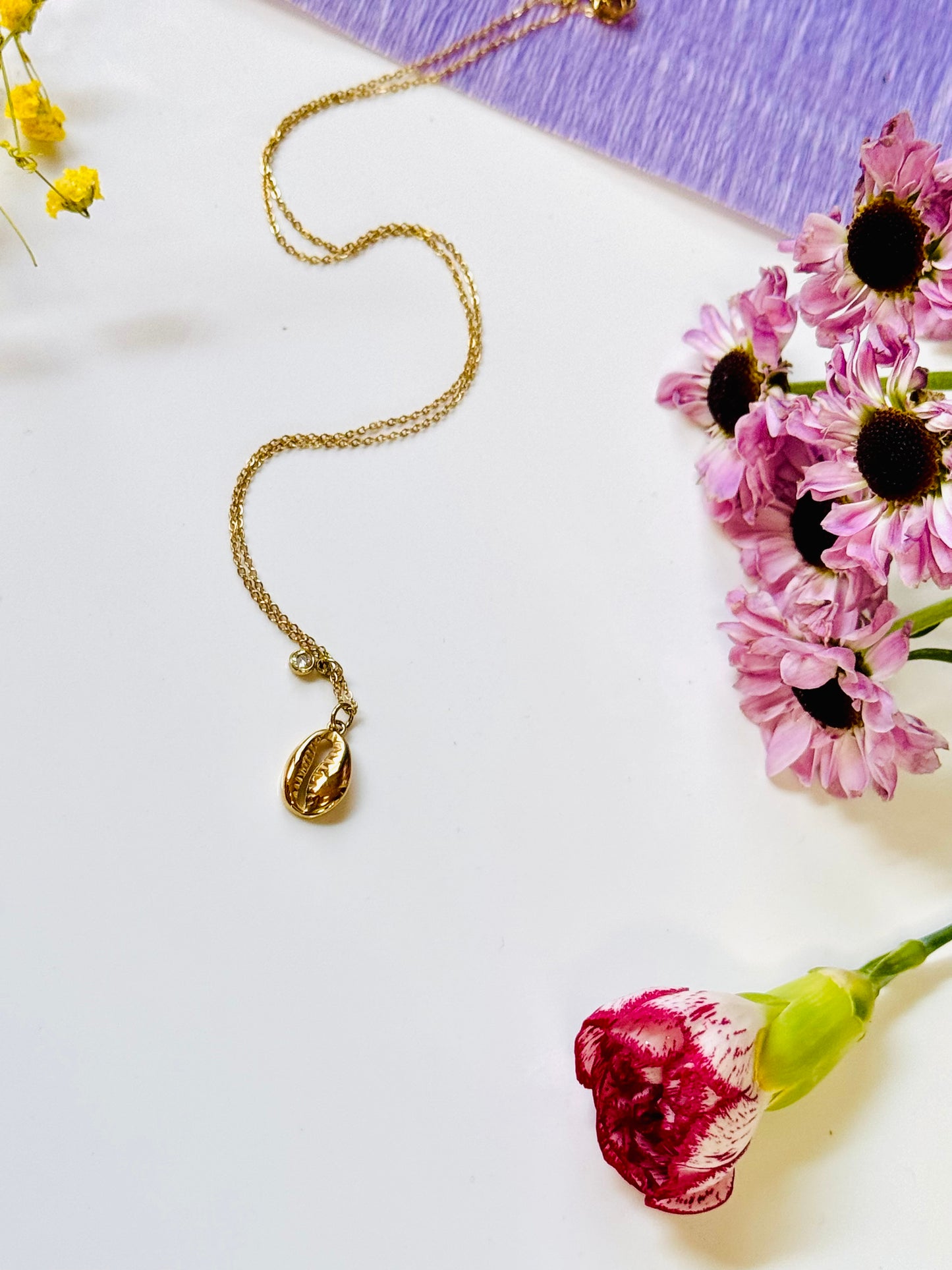 Gold Cowrie Shell Necklace | Waterproof Stainless Steel with CZ Charm | Tarnish Resistant Necklace