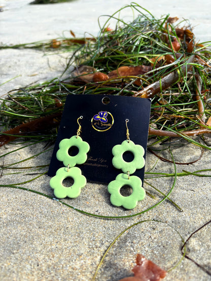 Double Daisy Drop Earrings - Handmade Floral Statement Jewelry