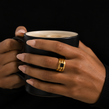 Center Stone Ring | Waterproof Stainless Steel | Tarnish Resistant | Hypoallergenic