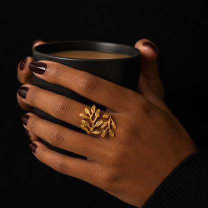 Adjustable Golden Leaf Ring