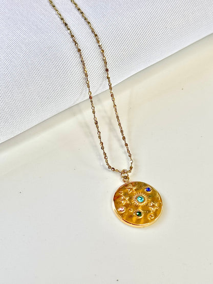 Boho Celestial Charm Necklace – Stainless Steel Star Coin Pendant