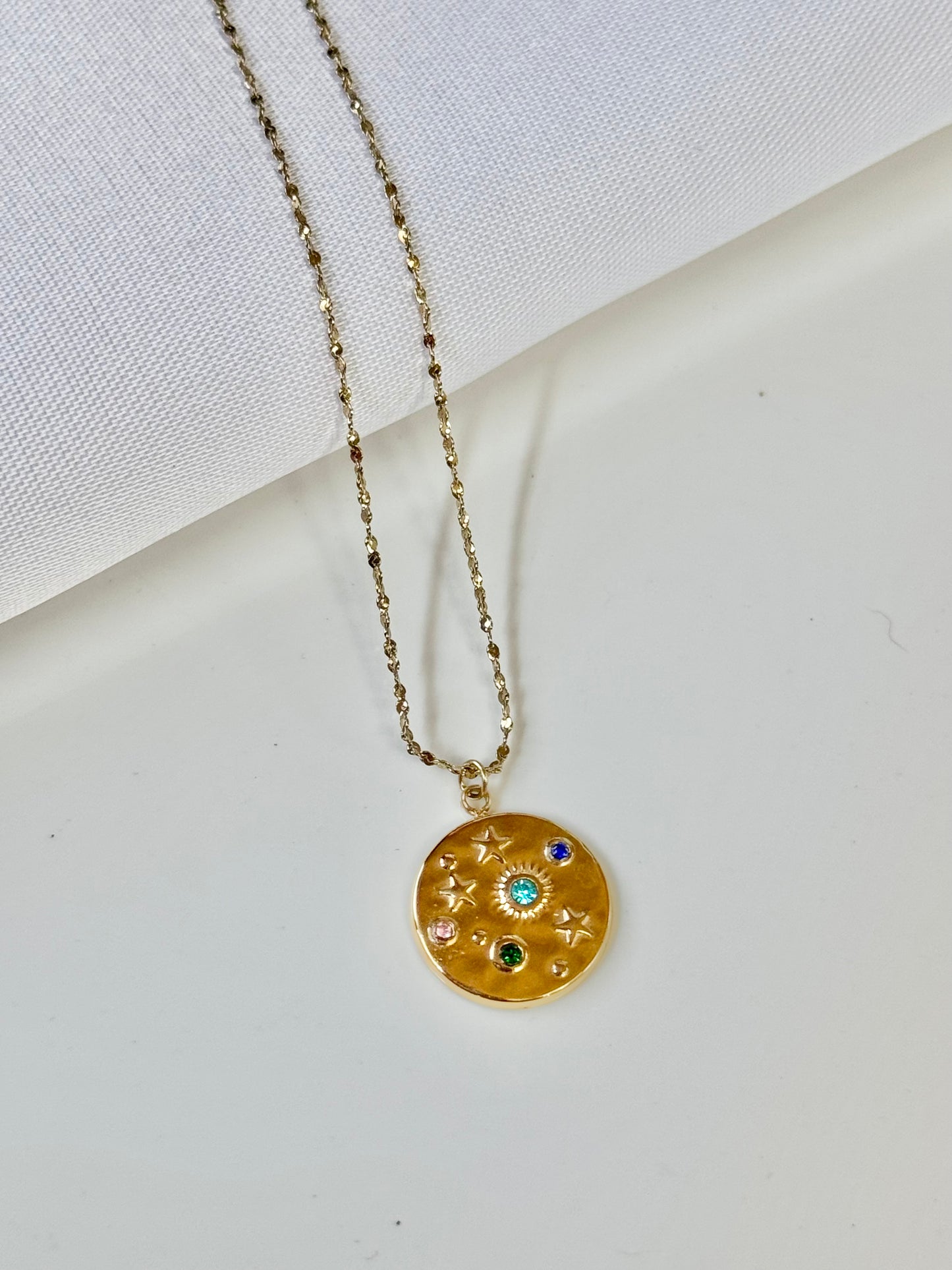Boho Celestial Charm Necklace – Stainless Steel Star Coin Pendant
