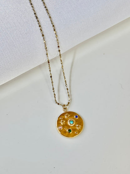 Boho Celestial Charm Necklace – Stainless Steel Star Coin Pendant