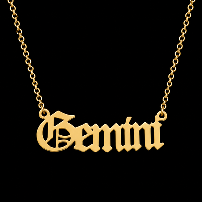 18K Gold Old English Font Zodiac Necklace | WATERPROOF | STAINLESS STEEL | Horoscope Birth Star Sign | Astrology Gift | Necklace for Women