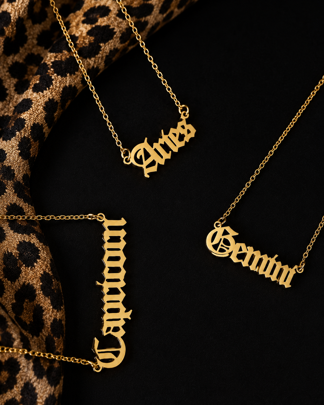 18K Gold Old English Font Zodiac Necklace | WATERPROOF | STAINLESS STEEL | Horoscope Birth Star Sign | Astrology Gift | Necklace for Women