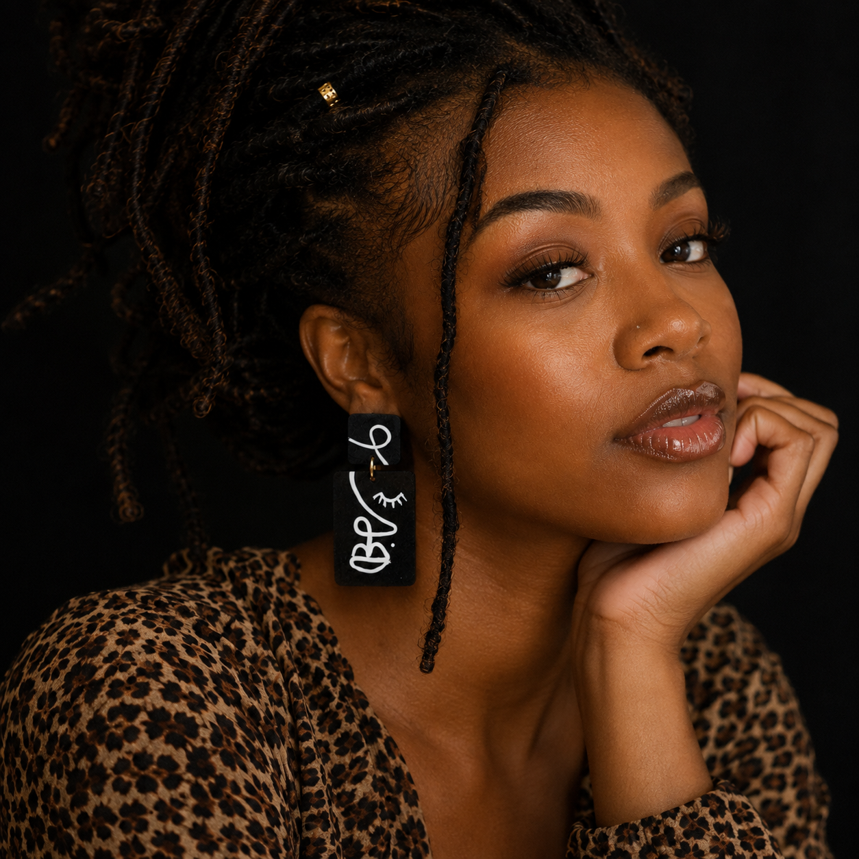 Handmade Black and White Face Sculpt Earrings
