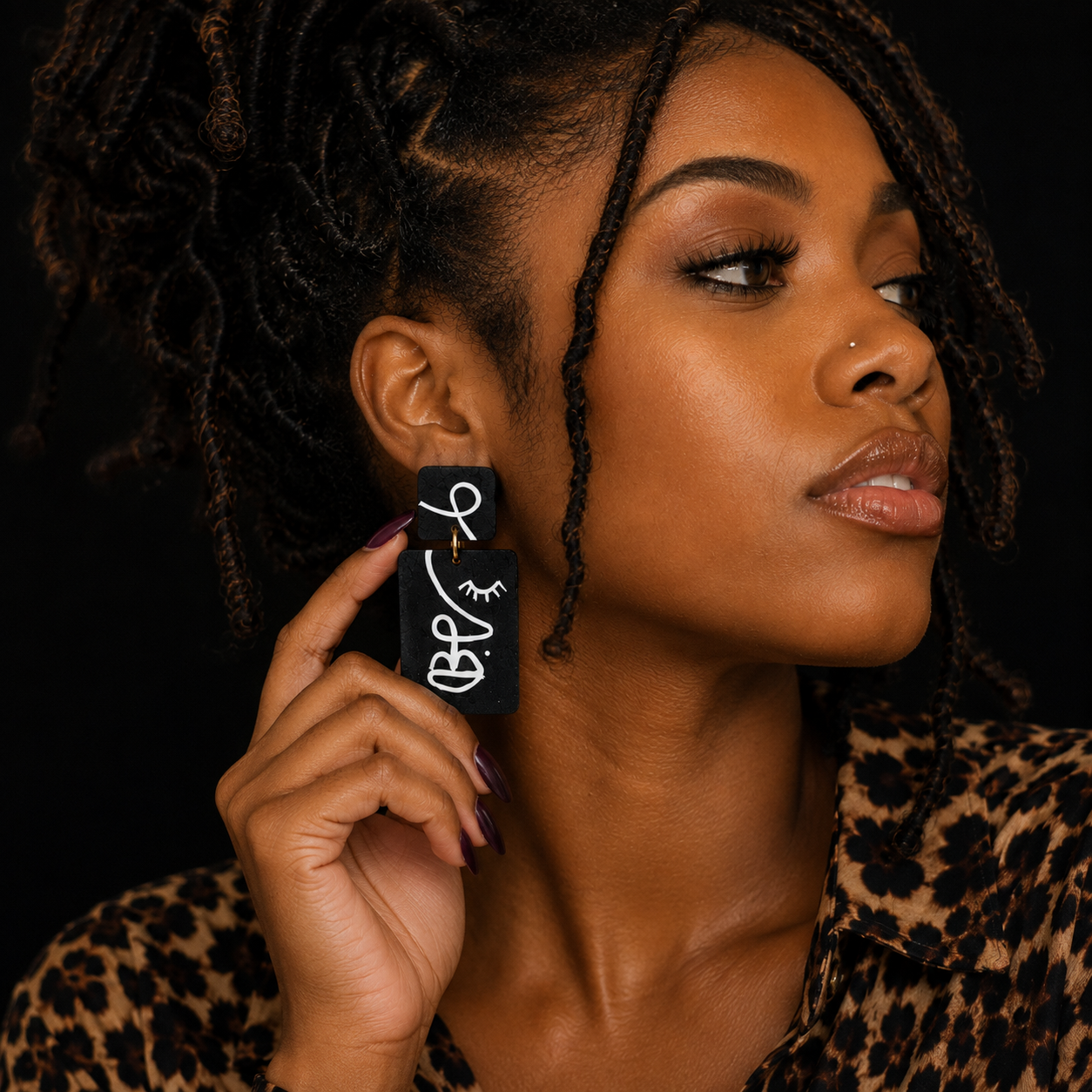 Handmade Black and White Face Sculpt Earrings