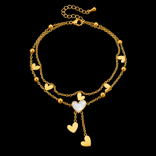 Heartstring Layered Anklet | Waterproof Stainless Steel | Tarnish Resistant | Hypoallergenic