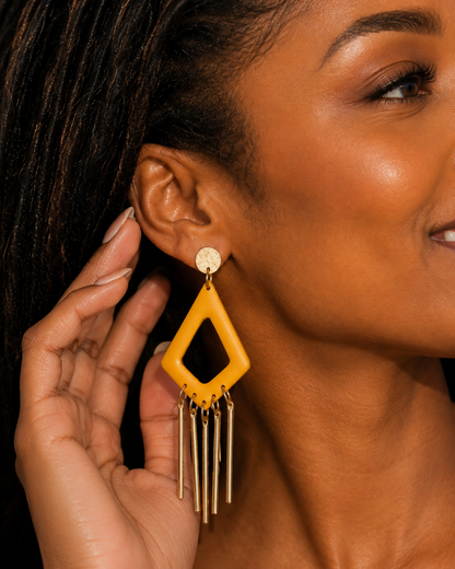 Handmade Gold Geometric Fringe Earrings