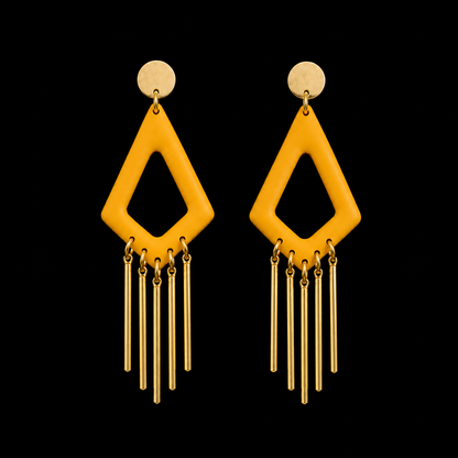 Handmade Gold Geometric Fringe Earrings