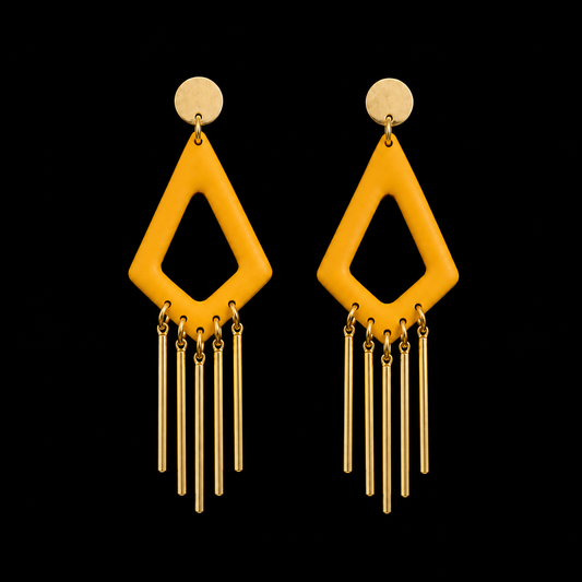 Handmade Gold Geometric Fringe Earrings