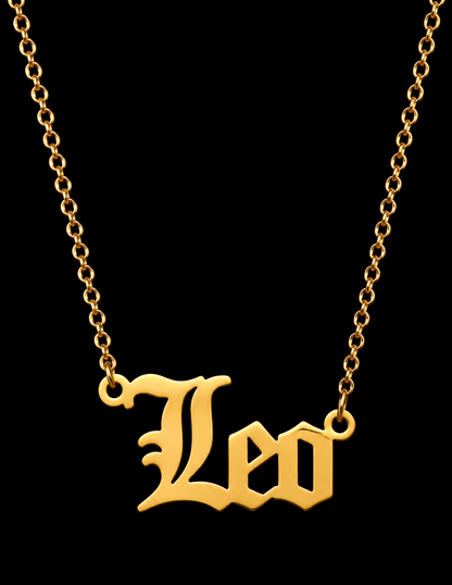 18K Gold Old English Font Zodiac Necklace | WATERPROOF | STAINLESS STEEL | Horoscope Birth Star Sign | Astrology Gift | Necklace for Women