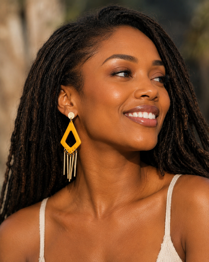 Handmade Gold Geometric Fringe Earrings
