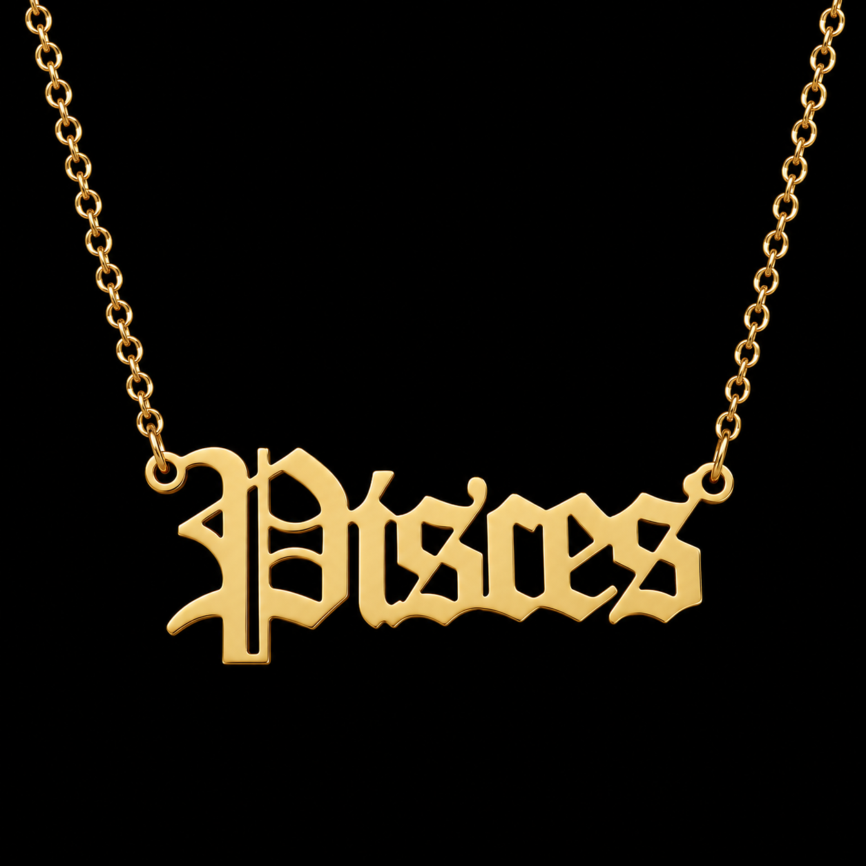18K Gold Old English Font Zodiac Necklace | WATERPROOF | STAINLESS STEEL | Horoscope Birth Star Sign | Astrology Gift | Necklace for Women