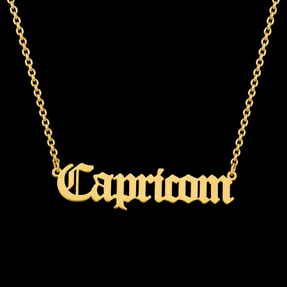 18K Gold Old English Font Zodiac Necklace | WATERPROOF | STAINLESS STEEL | Horoscope Birth Star Sign | Astrology Gift | Necklace for Women