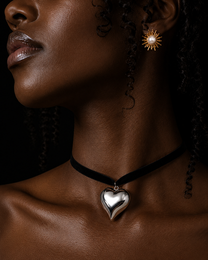 Puffed Heart Ribbon Necklace