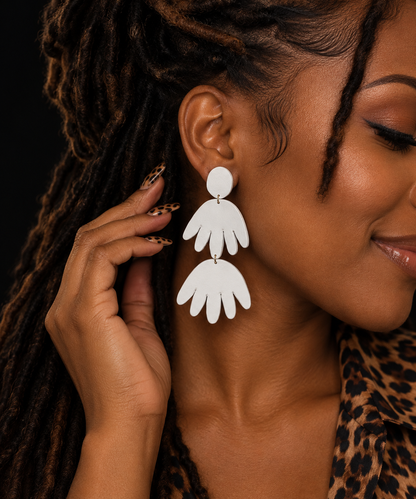 Petal Play Statement Earrings – Handmade Off-White Polymer Clay Dangles