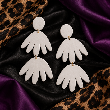Petal Play Statement Earrings – Handmade Off-White Polymer Clay Dangles