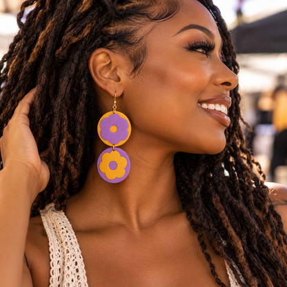 Retro Bloom Two-Tier Flower Earrings - Handmade Colorblock Statement Jewelry