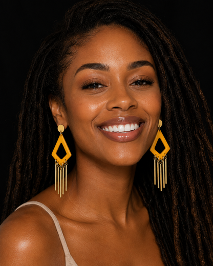 Handmade Gold Geometric Fringe Earrings