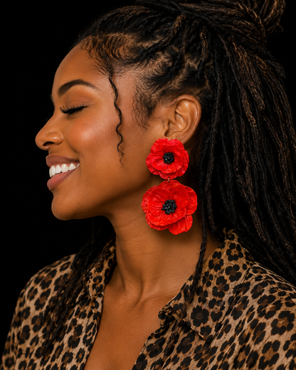 Scarlet Double-Drop Poppy Earrings