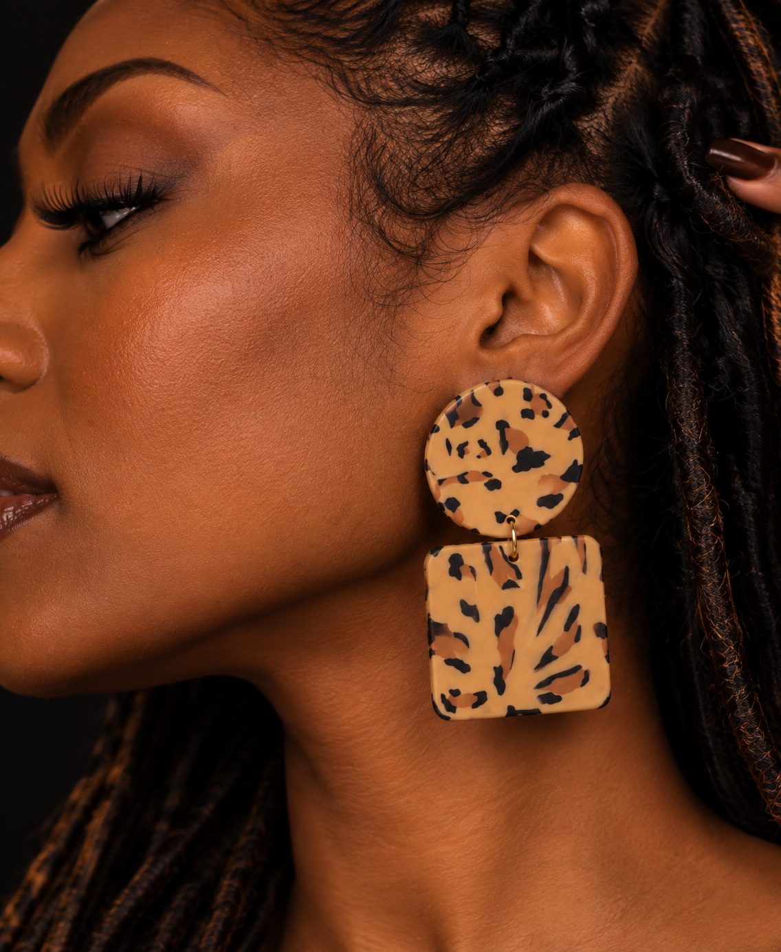 Wild Side Statement Earrings – Leopard Print Polymer Clay Dangles